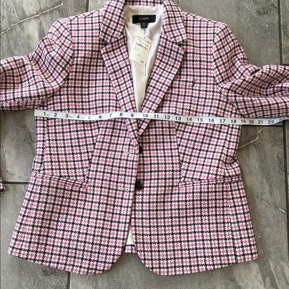 🤍 NWT J. Crew Campbell Blazer Size Medium Wool Blend Pink Houndstooth Burgundy - Picture 6 of 7